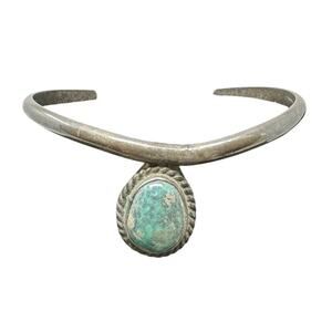 Vintage Native American Sterling Silver + Turquoise Bracelet Cuff Stamped T